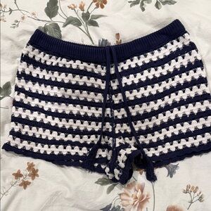 Shade & Shore Navy and White Crochet Swim Coverup Shorts